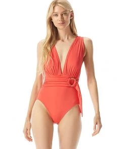 MICHAEL Michael Kors Swimwear Essentials Surplice Plunge One-Piece