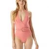 MICHAEL Michael Kors Swimwear Solids Surplice Halter One-Piece
