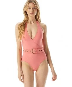 MICHAEL Michael Kors Swimwear Solids Surplice Halter One-Piece