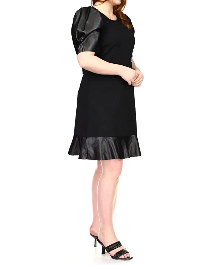 MICHAEL Michael Kors Dresses Plus Size Ponte Leather Mix Ruffle Dress - Image 4