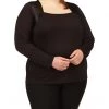 MICHAEL Michael Kors Shirts & Tops Plus Size Long Sleeve Leather Mix Top
