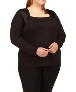 MICHAEL Michael Kors Shirts & Tops Plus Size Long Sleeve Leather Mix Top