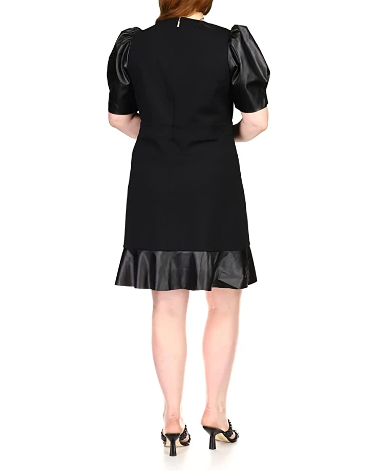 MICHAEL Michael Kors Dresses Plus Size Ponte Leather Mix Ruffle Dress - Image 3