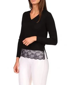 MICHAEL Michael Kors Sweaters Crop V-Neck with Lace Hem