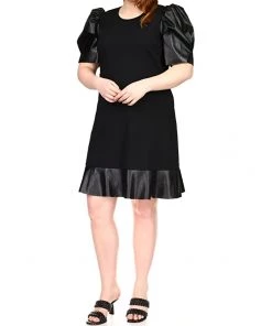 MICHAEL Michael Kors Dresses Plus Size Ponte Leather Mix Ruffle Dress