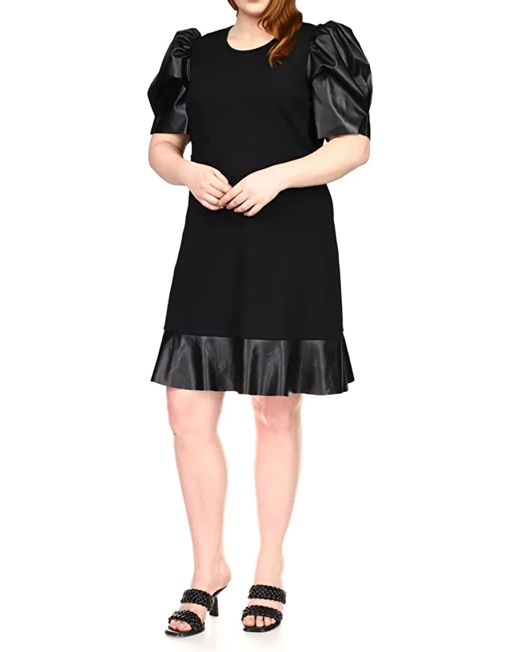 MICHAEL Michael Kors Dresses Plus Size Ponte Leather Mix Ruffle Dress