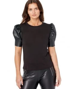 MICHAEL Michael Kors Shirts & Tops Petite T-Shirt w/ Leather Sleeve