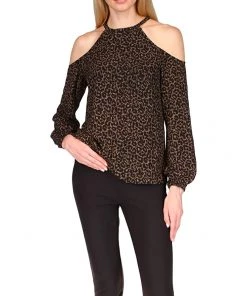 MICHAEL Michael Kors Shirts & Tops Cheetah Lace Cold-Shoulder Top