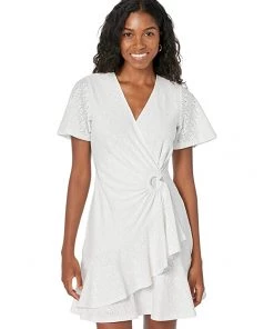 MICHAEL Michael Kors Dresses Petite Flutter Eyelet Wrap Mini Dress