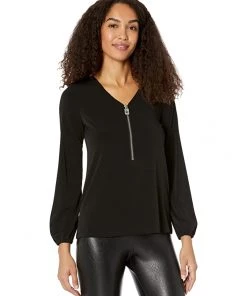 MICHAEL Michael Kors Shirts & Tops Solid Long Sleeve Dog Tag Top