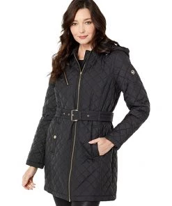 MICHAEL Michael Kors Coats & Outerwear Zip Front Belted Diamond Quilt Jacket M424454QZ