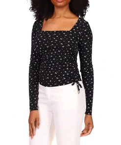 MICHAEL Michael Kors Shirts & Tops Floral Square Neck Ruched Long Sleeve Top