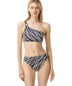MICHAEL Michael Kors Swimwear Diagonal Logo Ring One Shoulder Bikini Top