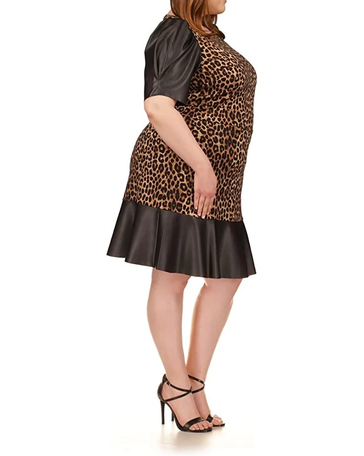 MICHAEL Michael Kors Dresses Plus Size Ponte Leather Mix Ruffle Dress - Image 4