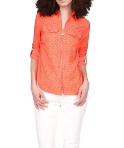 MICHAEL Michael Kors Shirts & Tops Tonal Logo Lock Zip Shirt