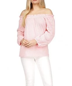 MICHAEL Michael Kors Shirts & Tops Pinstripe Jacquard Off Shoulder Top