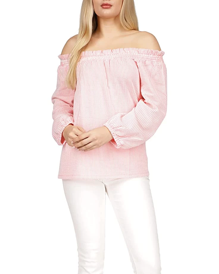 MICHAEL Michael Kors Shirts & Tops Pinstripe Jacquard Off Shoulder Top