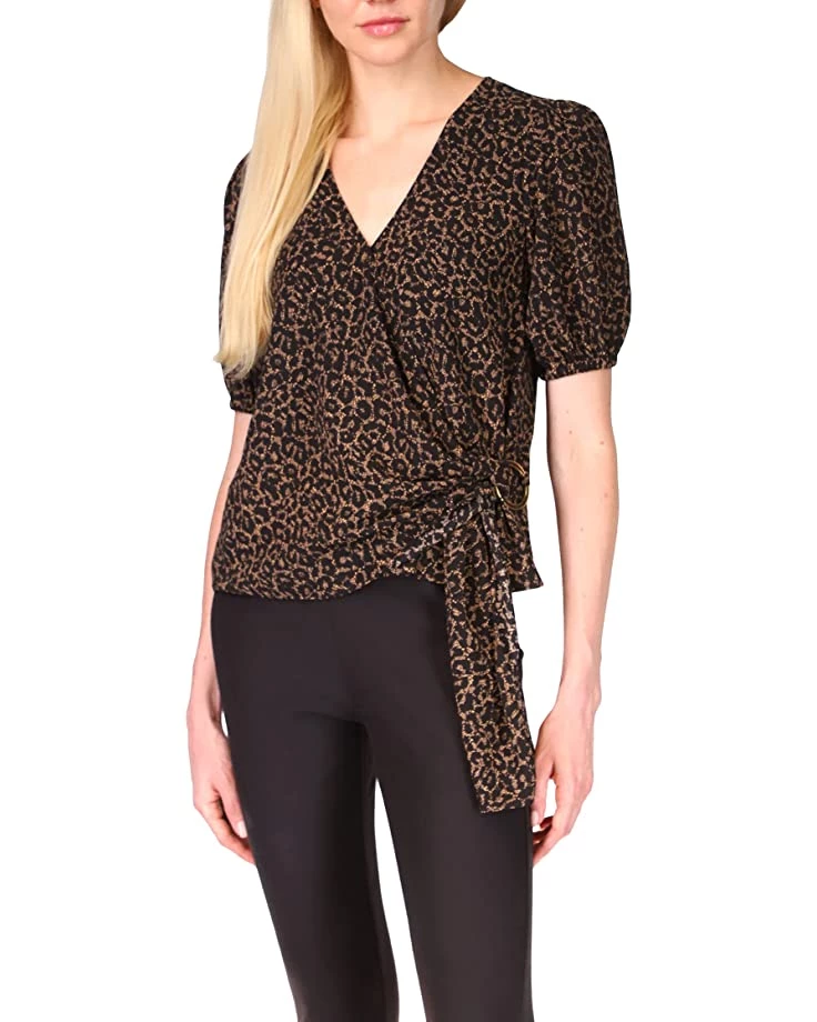 MICHAEL Michael Kors Shirts & Tops Cheetah Short Sleeve Wrap Top