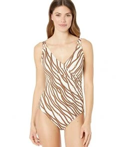 MICHAEL Michael Kors Swimwear Diagonal Belt Print Logo Ring Surplus One-Piece