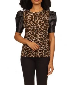 MICHAEL Michael Kors Shirts & Tops Nubian Leather Sleeve T-Shirt