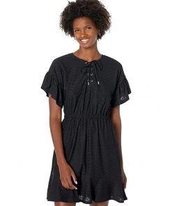 MICHAEL Michael Kors Dresses Lace-Up Lace Ruffle Mini Dress