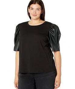 MICHAEL Michael Kors Shirts & Tops Plus Size T-Shirt with Leather Sleeve
