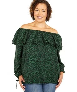MICHAEL Michael Kors Shirts & Tops Plus Size Mega Cheetah Ruffle Peasant Top