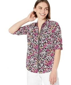 MICHAEL Michael Kors Shirts & Tops Petite Floral Lock Zip Shirt