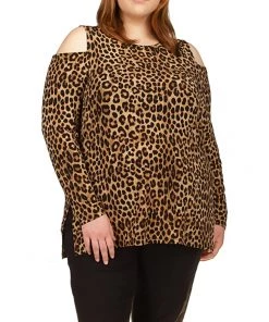 MICHAEL Michael Kors Shirts & Tops Plus Size Cheetah Long Sleeve Cold-Shoulder