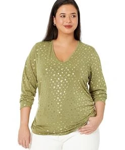MICHAEL Michael Kors Shirts & Tops Plus Size V-Neck Ruched Long Sleeve Top