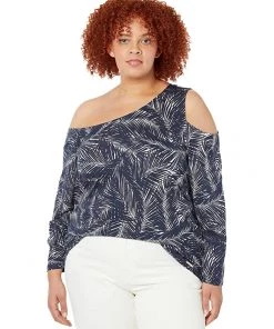 MICHAEL Michael Kors Shirts & Tops Plus Size Palm Asymmetric Cold-Shoulder Top