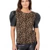MICHAEL Michael Kors Shirts & Tops Petite Nubian Leather Sleeve T-Shirt