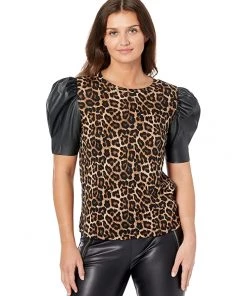 MICHAEL Michael Kors Shirts & Tops Petite Nubian Leather Sleeve T-Shirt