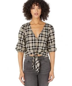 MICHAEL Michael Kors Shirts & Tops Yarn-Dye Flannel Tie Front Top