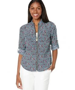 MICHAEL Michael Kors Shirts & Tops Petite Multi Palm Lock Zip Shirt