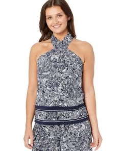 MICHAEL Michael Kors Shirts & Tops Petite Border Twist Halter Neck Tank