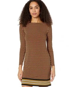 MICHAEL Michael Kors Dresses Geo Diamond Long Sleeve Border Dress