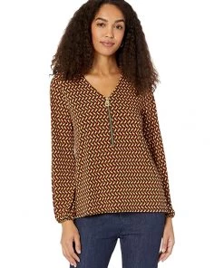 MICHAEL Michael Kors Shirts & Tops Printed Long Sleeve Dog Tag Top