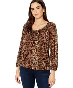 MICHAEL Michael Kors Shirts & Tops Core Per Leopard Peasant Top