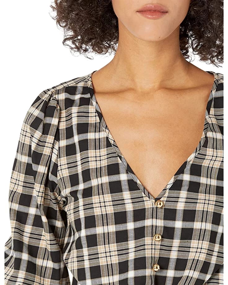 MICHAEL Michael Kors Shirts & Tops Yarn-Dye Flannel Tie Front Top - Image 3