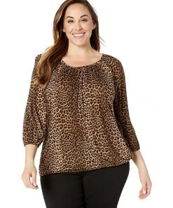 MICHAEL Michael Kors Shirts & Tops Plus Size Leopard Peasant Top